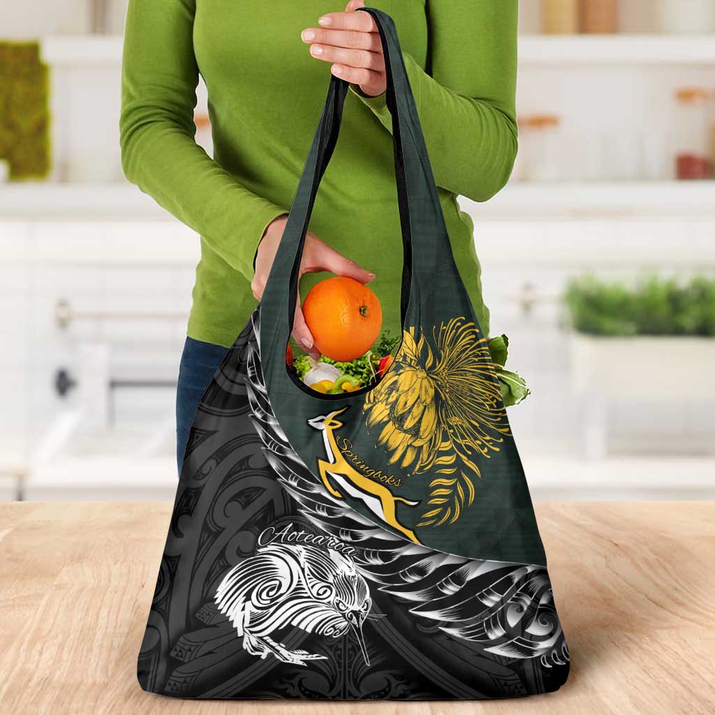New Zealand and South Africa Rugby Grocery Bag Maori Kiwi With Springboks LT15 - Polynesian Pride