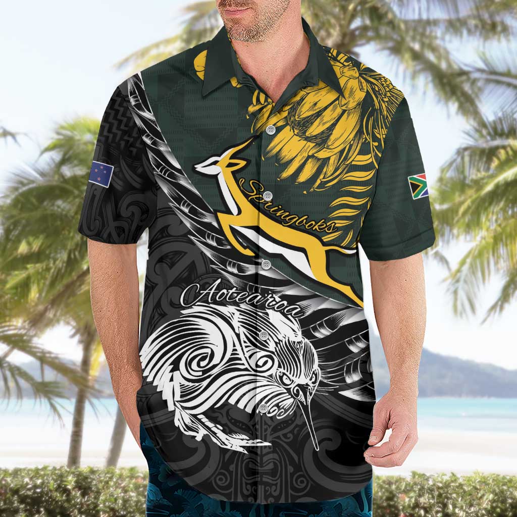 New Zealand and South Africa Rugby Personalised Hawaiian Shirt Maori Kiwi With Springboks LT15 - Polynesian Pride