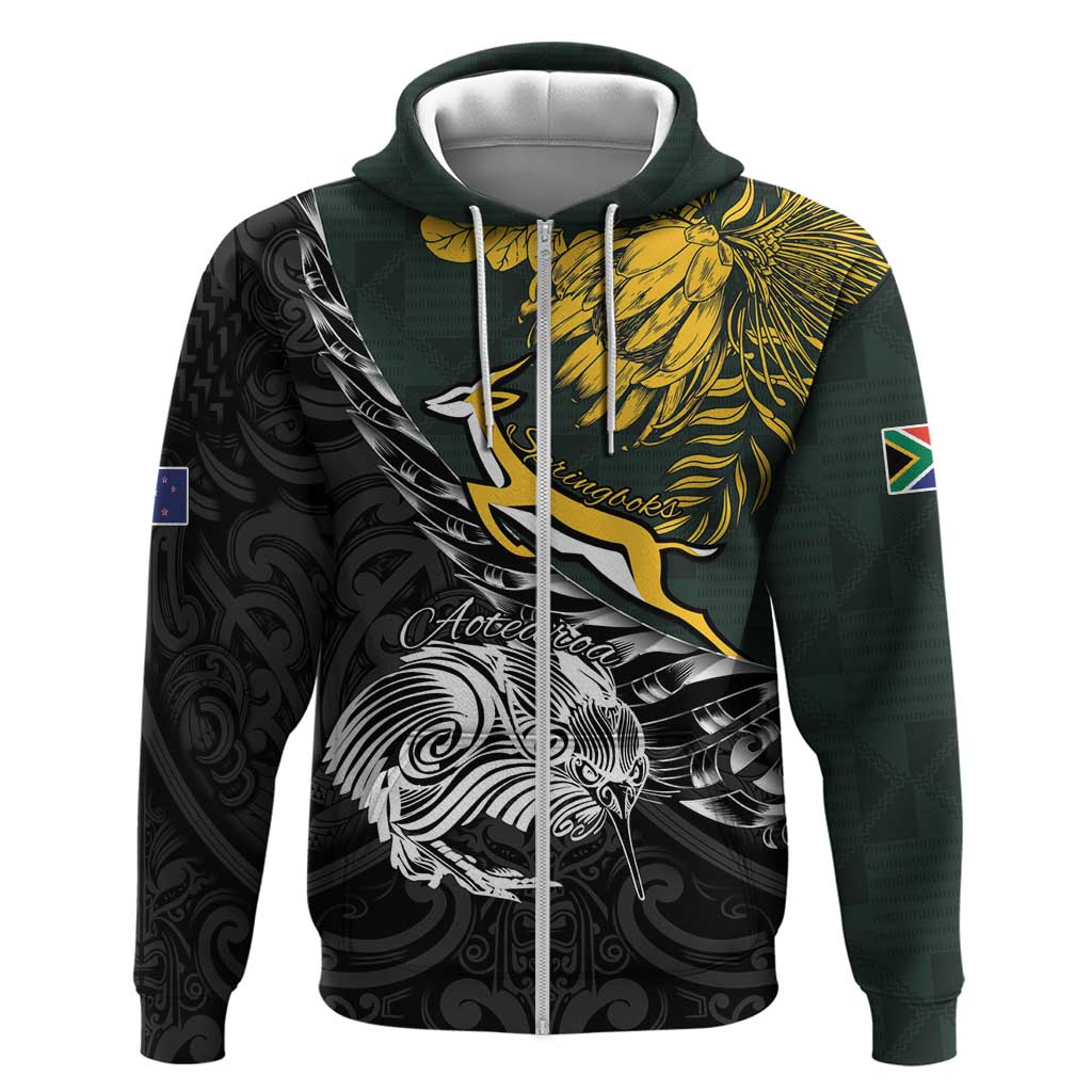 New Zealand and South Africa Rugby Personalised Hoodie Maori Kiwi With Springboks