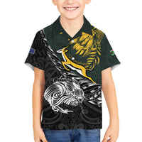 New Zealand and South Africa Rugby Personalised Kid Hawaiian Shirt Maori Kiwi With Springboks LT15 Kid Black - Polynesian Pride