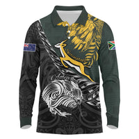 New Zealand and South Africa Rugby Personalised Long Sleeve Polo Shirt Maori Kiwi With Springboks LT15 Black - Polynesian Pride