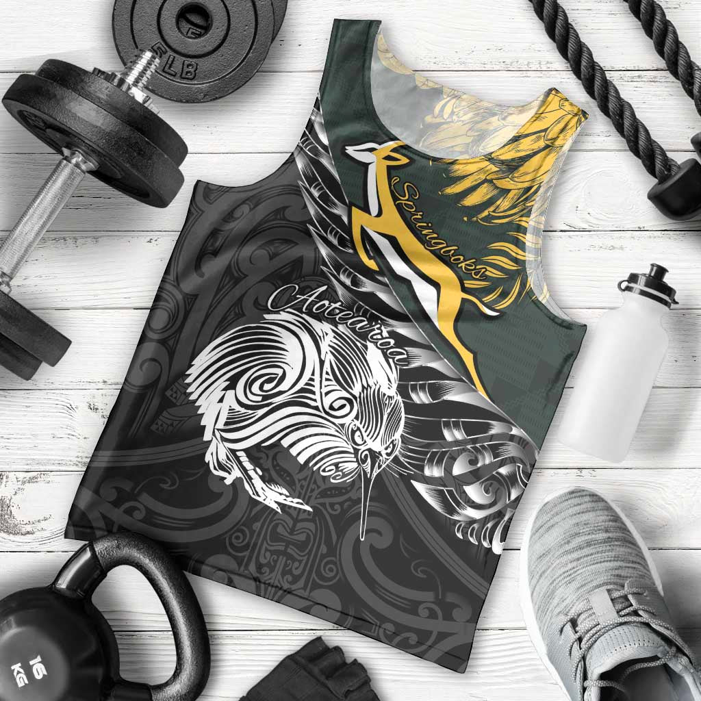 New Zealand and South Africa Rugby Personalised Men Tank Top Maori Kiwi With Springboks LT15 - Polynesian Pride