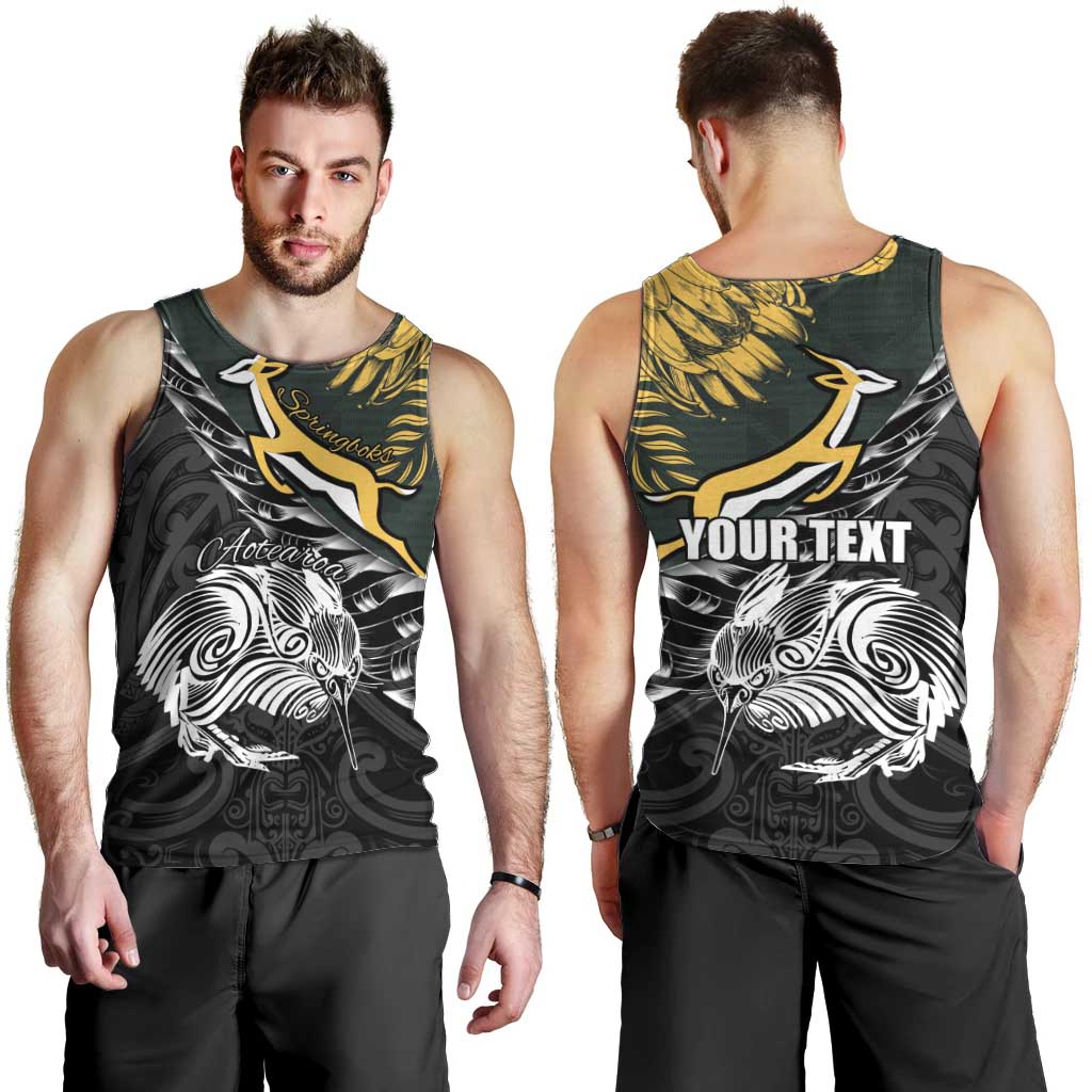 New Zealand and South Africa Rugby Personalised Men Tank Top Maori Kiwi With Springboks LT15 - Polynesian Pride