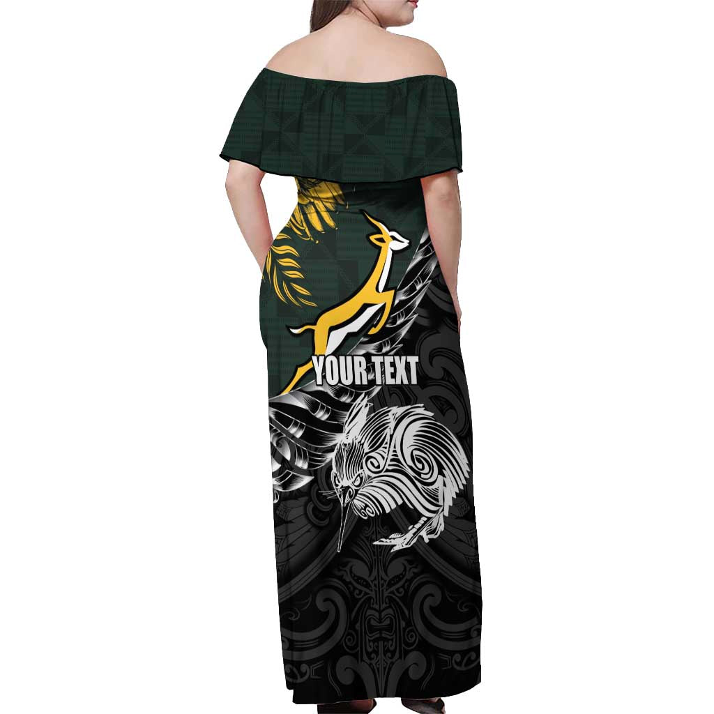 New Zealand and South Africa Rugby Personalised Off Shoulder Maxi Dress Maori Kiwi With Springboks LT15 - Polynesian Pride