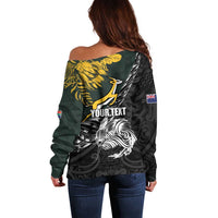 New Zealand and South Africa Rugby Personalised Off Shoulder Sweater Maori Kiwi With Springboks LT15 - Polynesian Pride