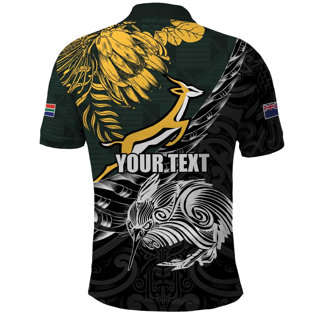 New Zealand and South Africa Rugby Personalised Polo Shirt Maori Kiwi With Springboks LT15 - Polynesian Pride