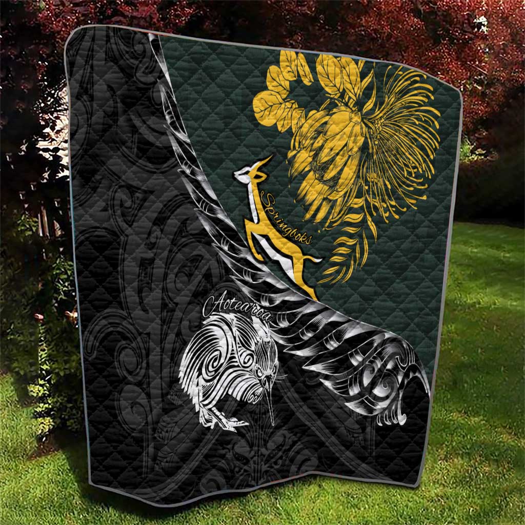 New Zealand and South Africa Rugby Quilt Maori Kiwi With Springboks LT15 - Polynesian Pride