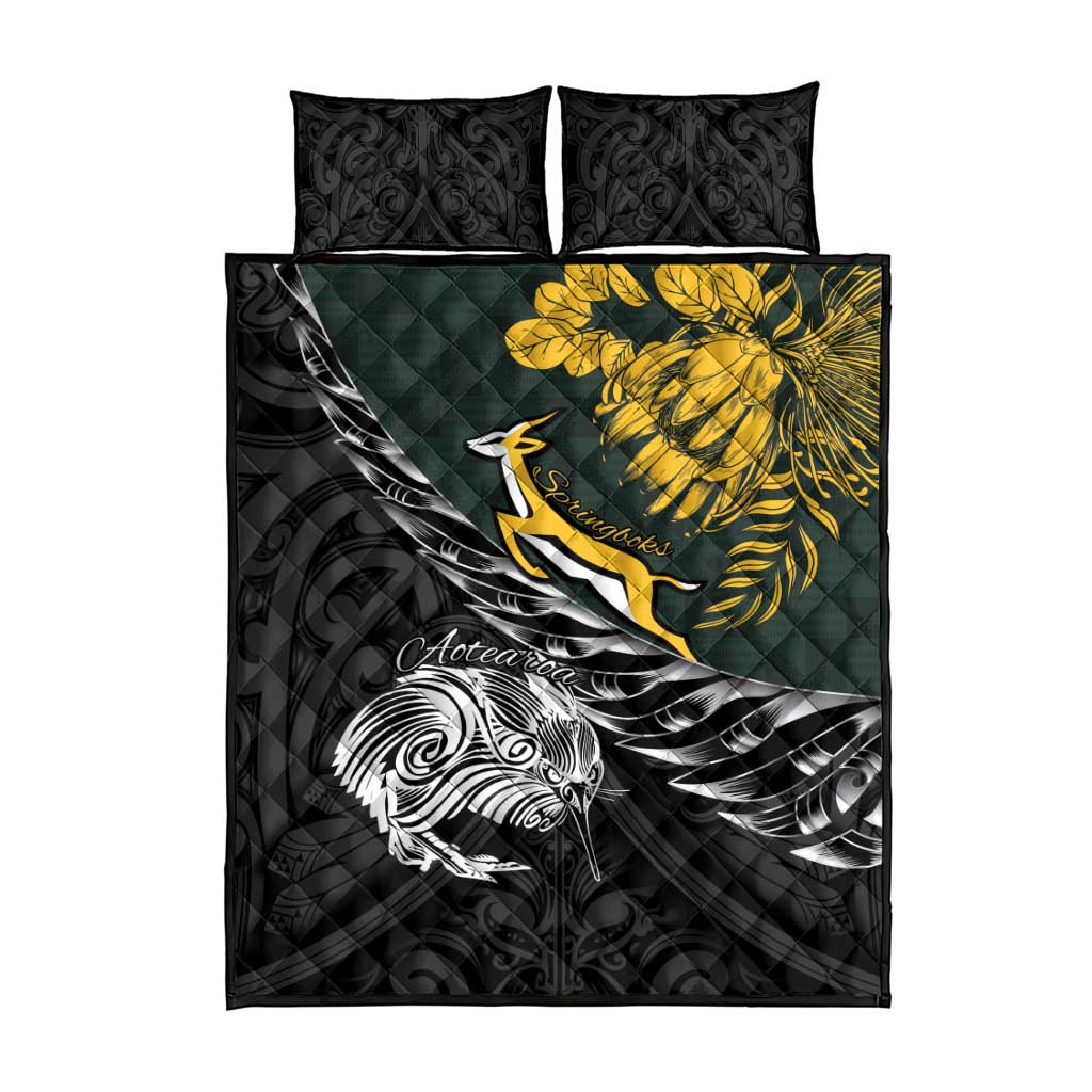 New Zealand and South Africa Rugby Quilt Bed Set Maori Kiwi With Springboks LT15 - Polynesian Pride