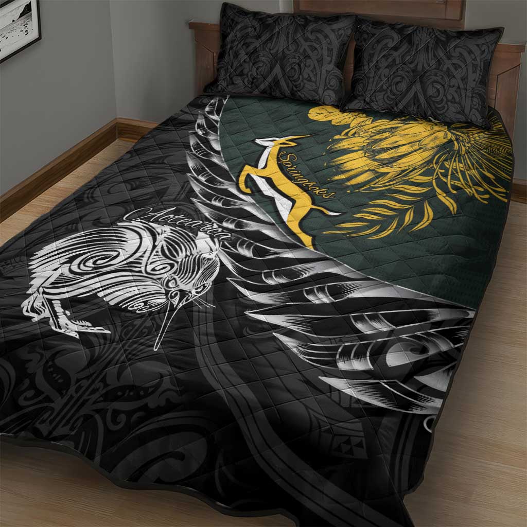 New Zealand and South Africa Rugby Quilt Bed Set Maori Kiwi With Springboks LT15 - Polynesian Pride