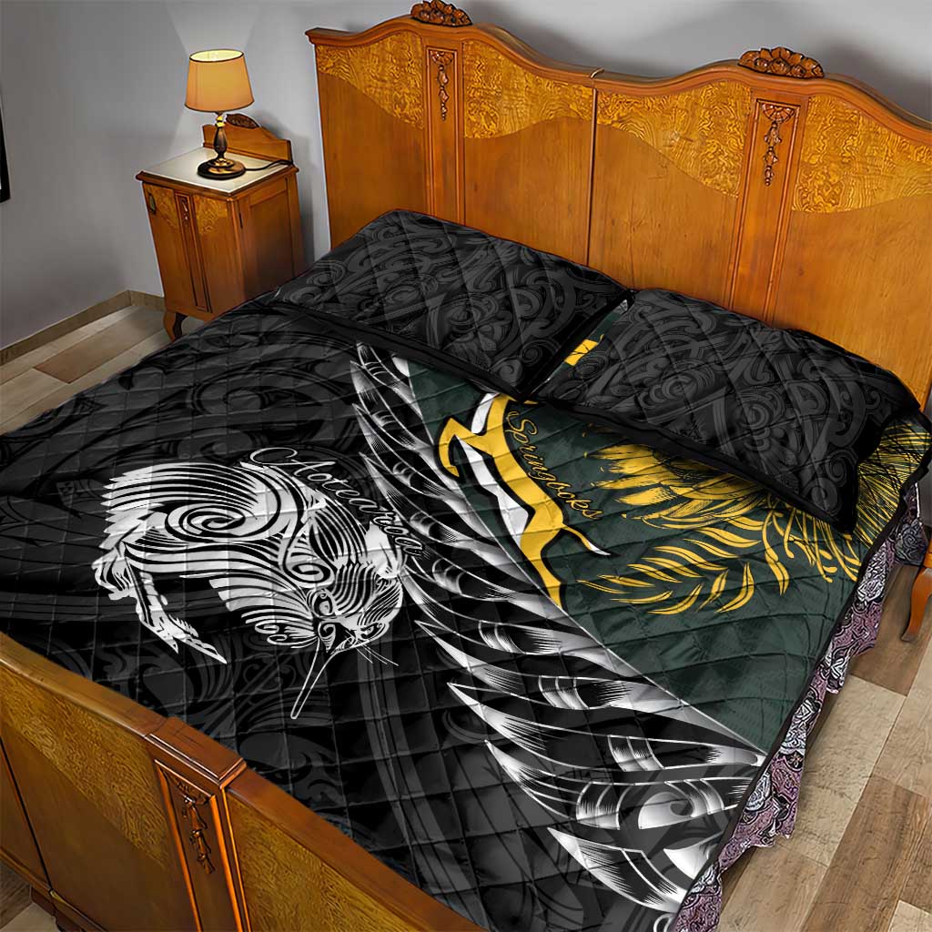 New Zealand and South Africa Rugby Quilt Bed Set Maori Kiwi With Springboks LT15 - Polynesian Pride