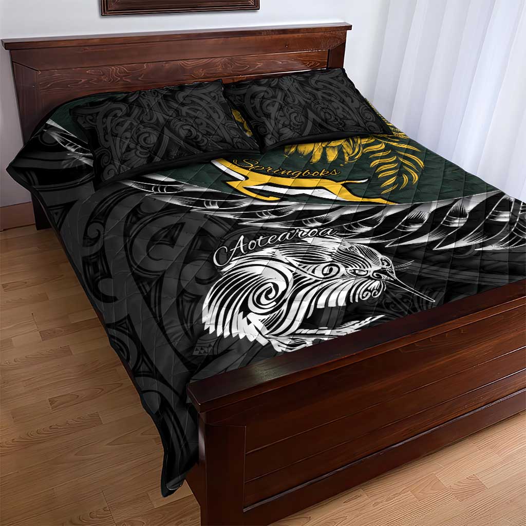 New Zealand and South Africa Rugby Quilt Bed Set Maori Kiwi With Springboks LT15 - Polynesian Pride