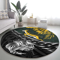 New Zealand and South Africa Rugby Round Carpet Maori Kiwi With Springboks LT15 - Polynesian Pride