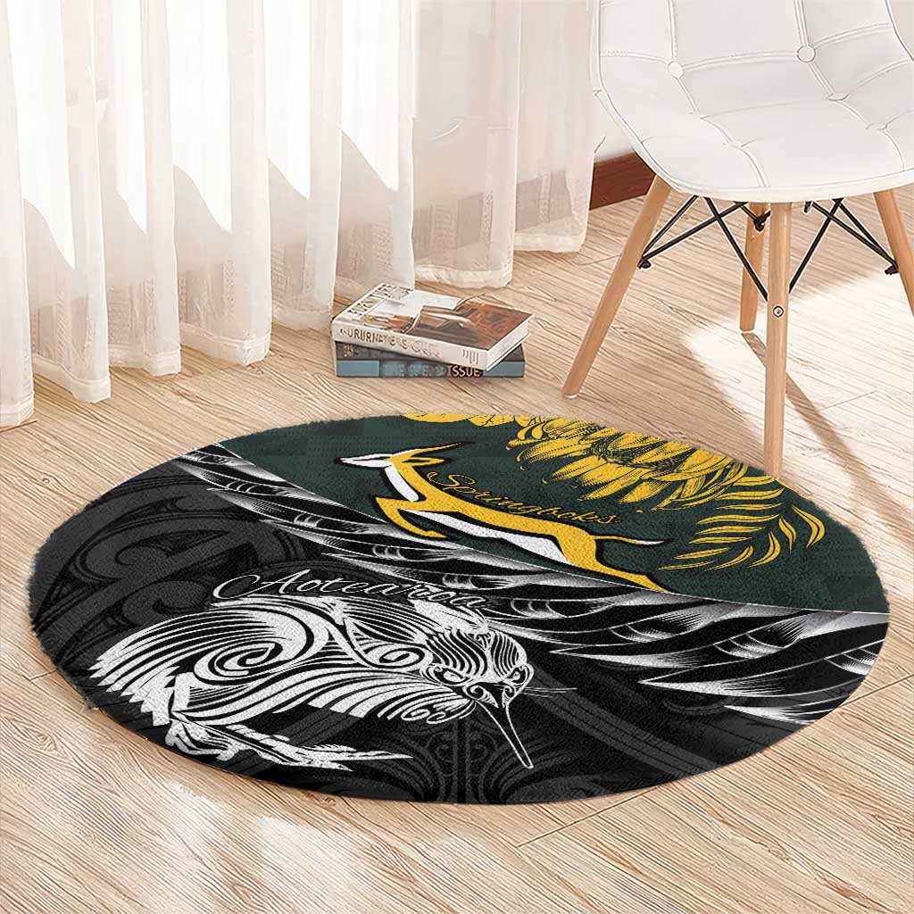 New Zealand and South Africa Rugby Round Carpet Maori Kiwi With Springboks LT15 - Polynesian Pride