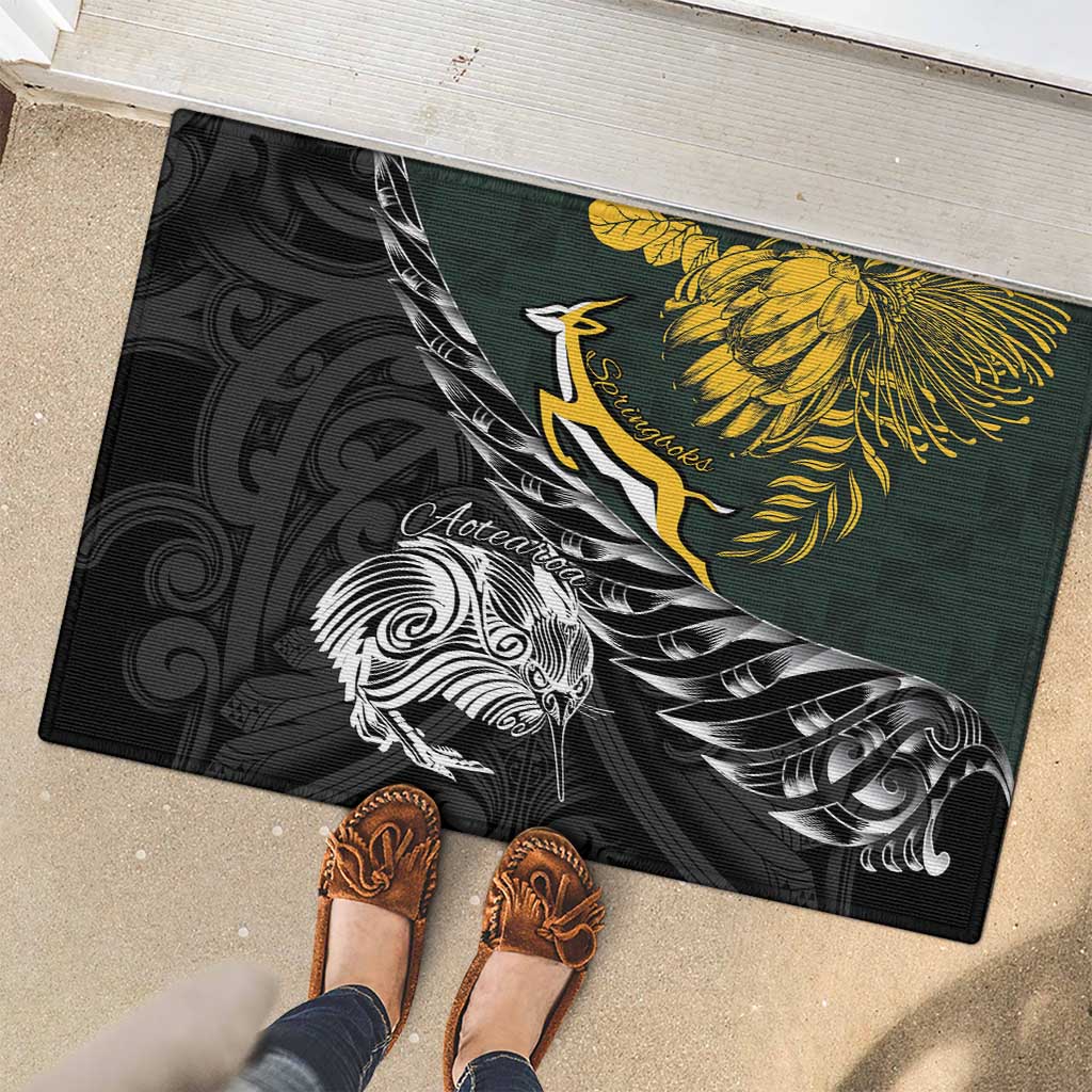 New Zealand and South Africa Rugby Rubber Doormat Maori Kiwi With Springboks LT15 - Polynesian Pride
