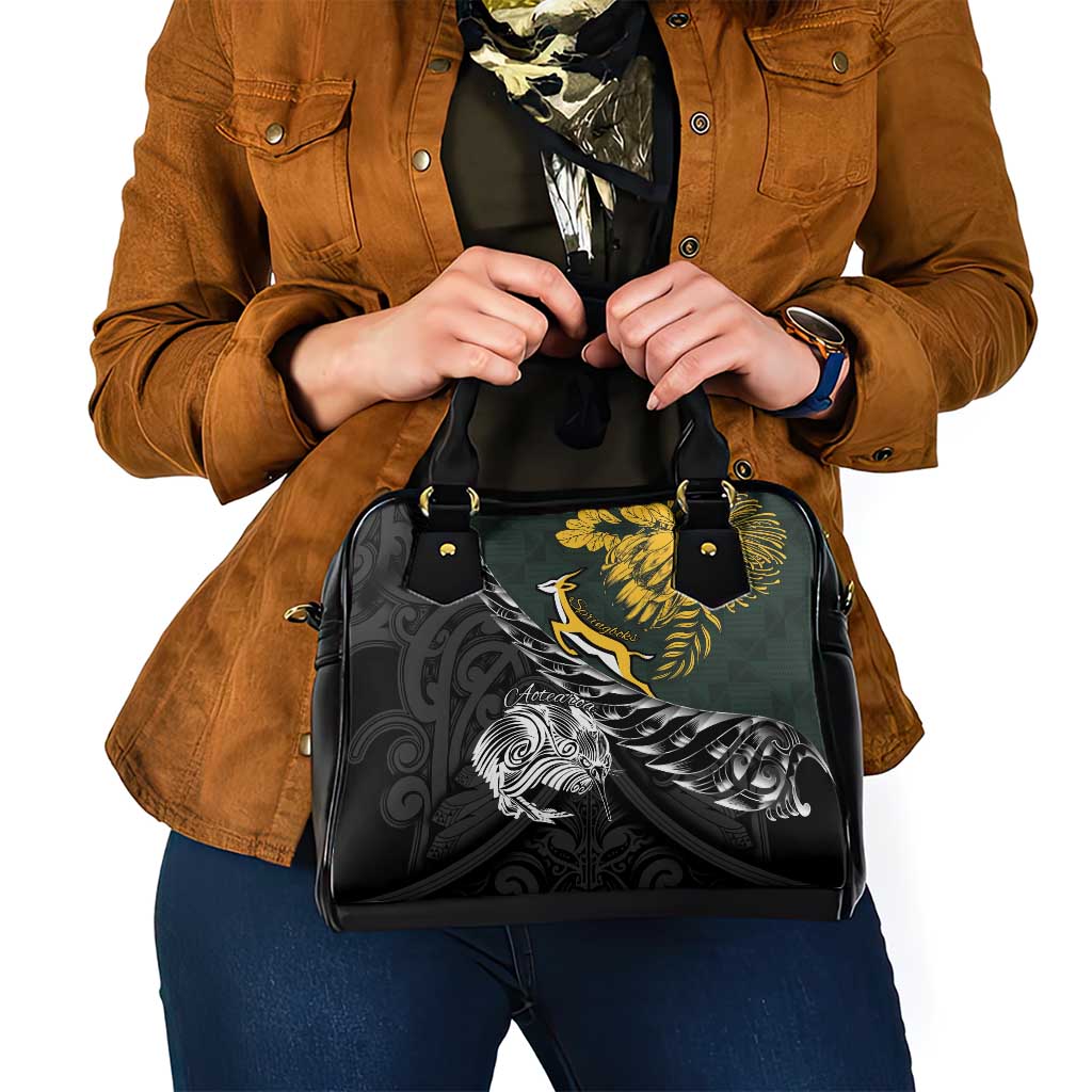 New Zealand and South Africa Rugby Shoulder Handbag Maori Kiwi With Springboks LT15 - Polynesian Pride
