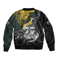 New Zealand and South Africa Rugby Personalised Sleeve Zip Bomber Jacket Maori Kiwi With Springboks LT15 - Polynesian Pride