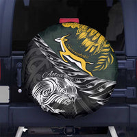New Zealand and South Africa Rugby Spare Tire Cover Maori Kiwi With Springboks LT15 No hole Black - Polynesian Pride