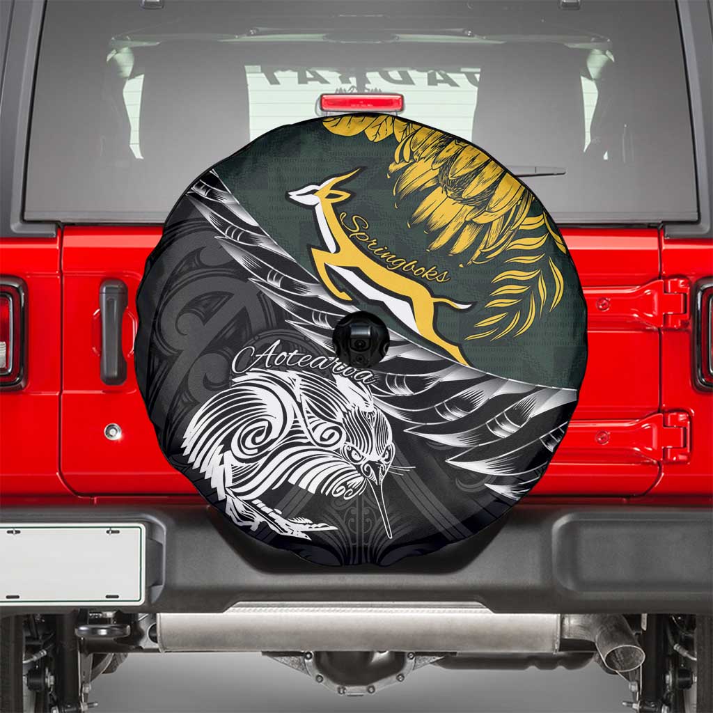 New Zealand and South Africa Rugby Spare Tire Cover Maori Kiwi With Springboks LT15 - Polynesian Pride
