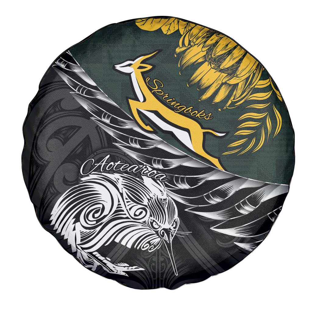 New Zealand and South Africa Rugby Spare Tire Cover Maori Kiwi With Springboks LT15 - Polynesian Pride