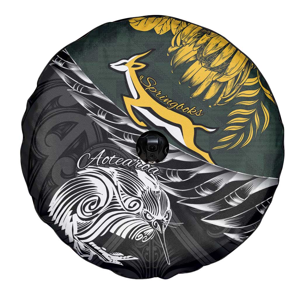 New Zealand and South Africa Rugby Spare Tire Cover Maori Kiwi With Springboks LT15 - Polynesian Pride