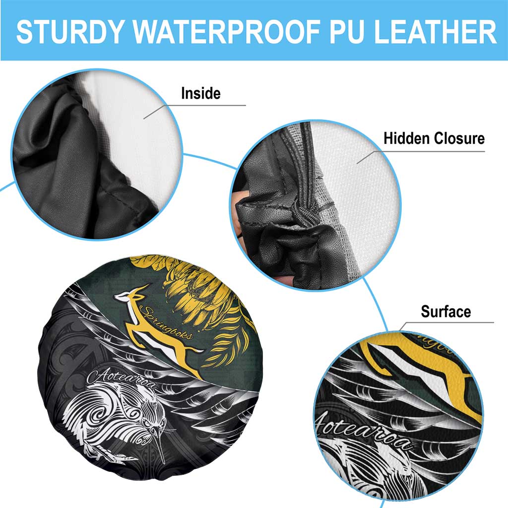 New Zealand and South Africa Rugby Spare Tire Cover Maori Kiwi With Springboks LT15 - Polynesian Pride