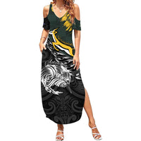 New Zealand and South Africa Rugby Personalised Summer Maxi Dress Maori Kiwi With Springboks LT15 Women Black - Polynesian Pride