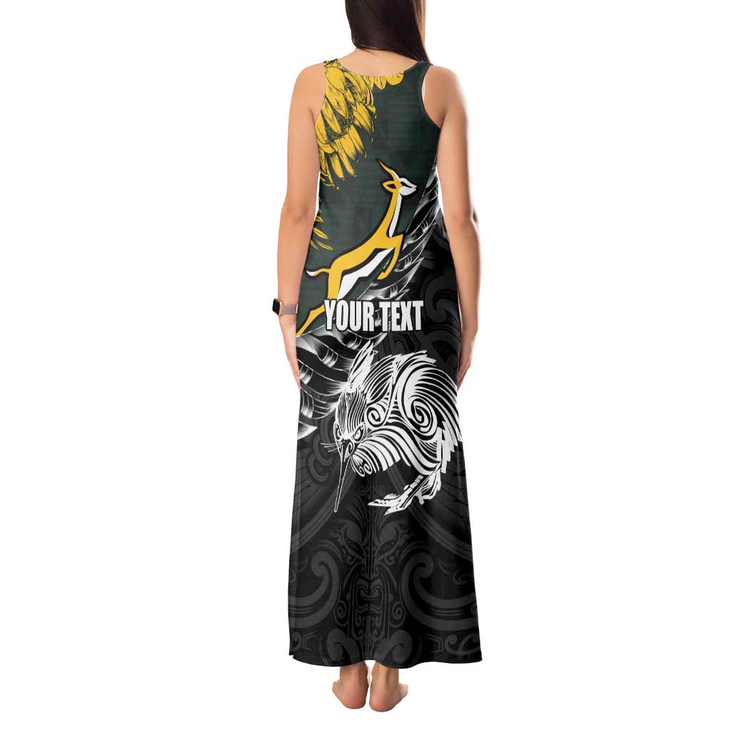 New Zealand and South Africa Rugby Personalised Tank Maxi Dress Maori Kiwi With Springboks LT15 - Polynesian Pride