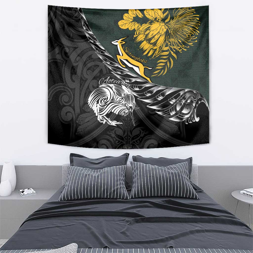 New Zealand and South Africa Rugby Tapestry Maori Kiwi With Springboks LT15 - Polynesian Pride