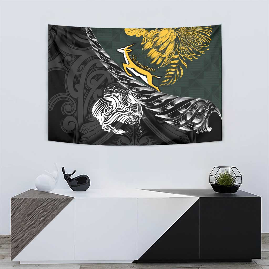 New Zealand and South Africa Rugby Tapestry Maori Kiwi With Springboks LT15 - Polynesian Pride