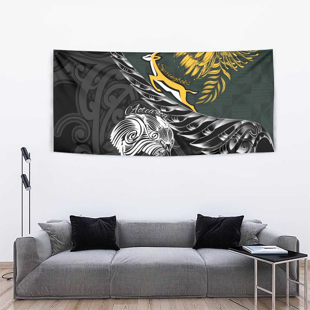 New Zealand and South Africa Rugby Tapestry Maori Kiwi With Springboks LT15 - Polynesian Pride