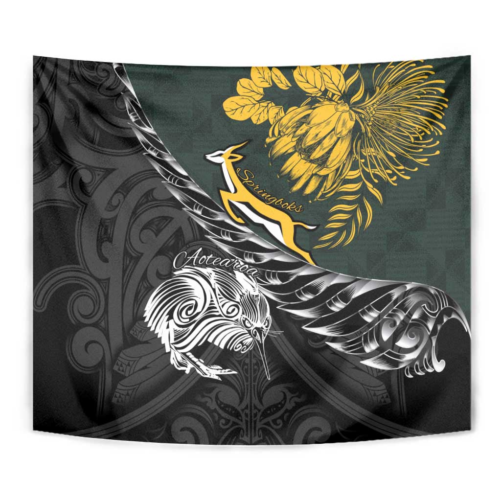 New Zealand and South Africa Rugby Tapestry Maori Kiwi With Springboks LT15 - Polynesian Pride