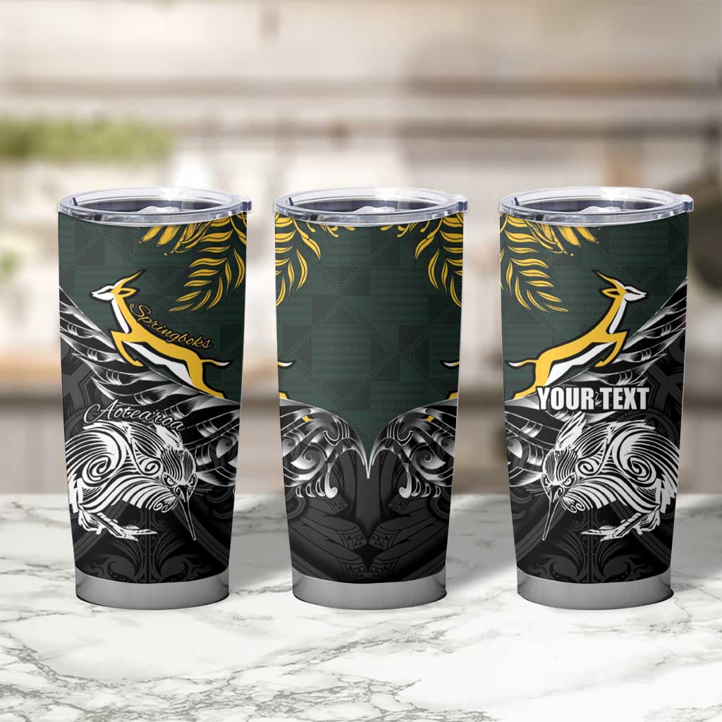 New Zealand and South Africa Rugby Personalised Tumbler Cup Maori Kiwi With Springboks LT15 - Polynesian Pride
