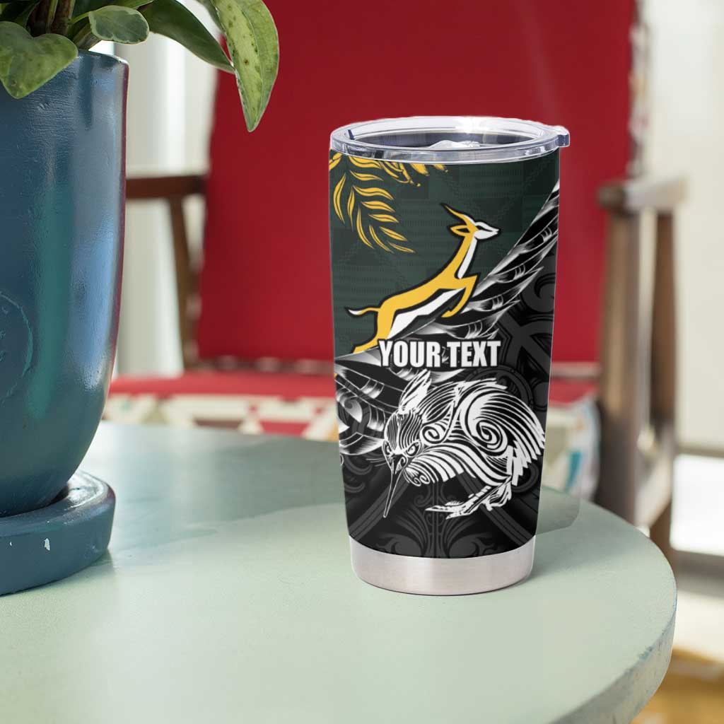New Zealand and South Africa Rugby Personalised Tumbler Cup Maori Kiwi With Springboks LT15 - Polynesian Pride