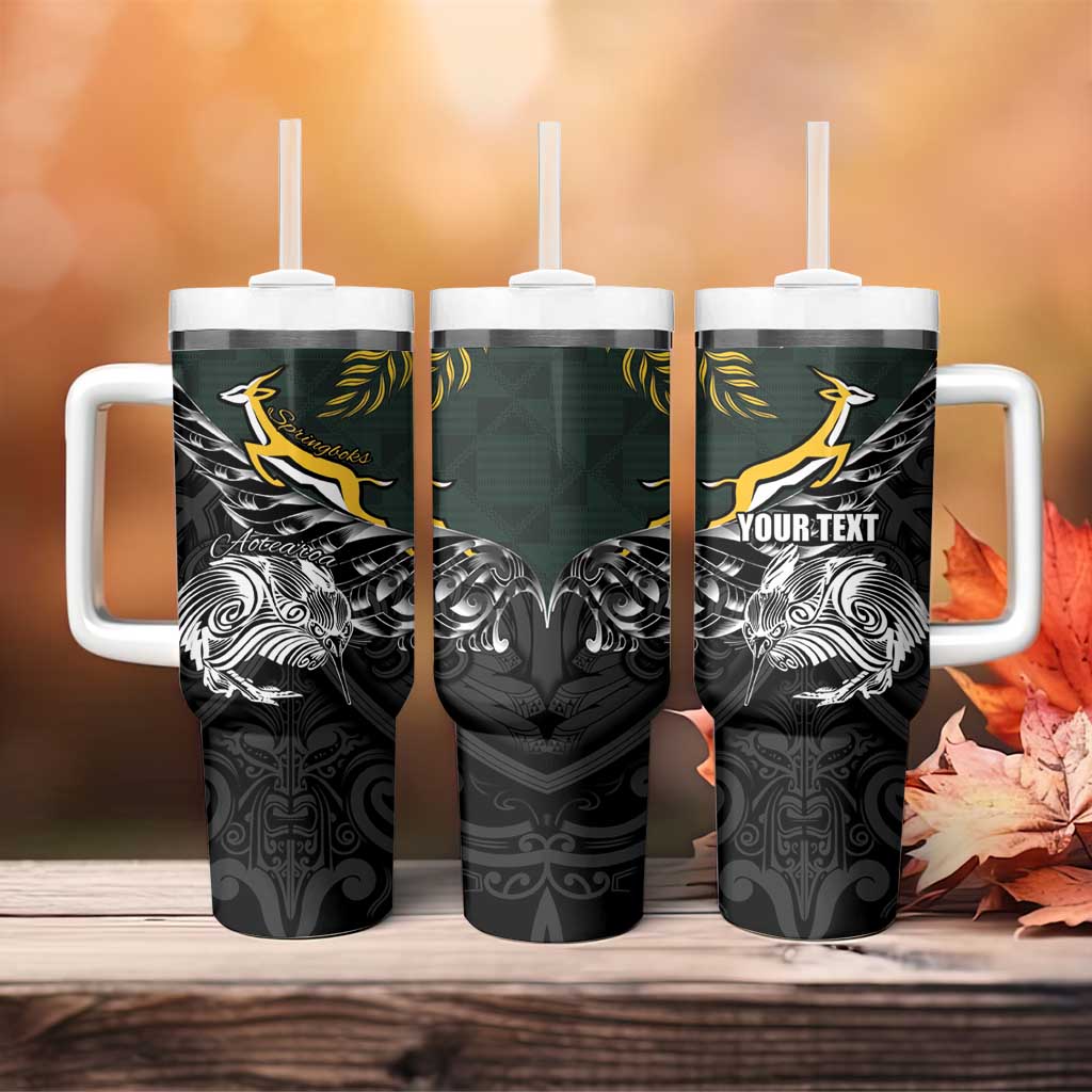 New Zealand and South Africa Rugby Personalised Tumbler With Handle Maori Kiwi With Springboks LT15 - Polynesian Pride