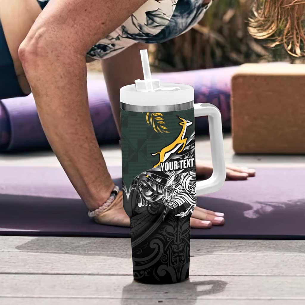 New Zealand and South Africa Rugby Personalised Tumbler With Handle Maori Kiwi With Springboks LT15 - Polynesian Pride