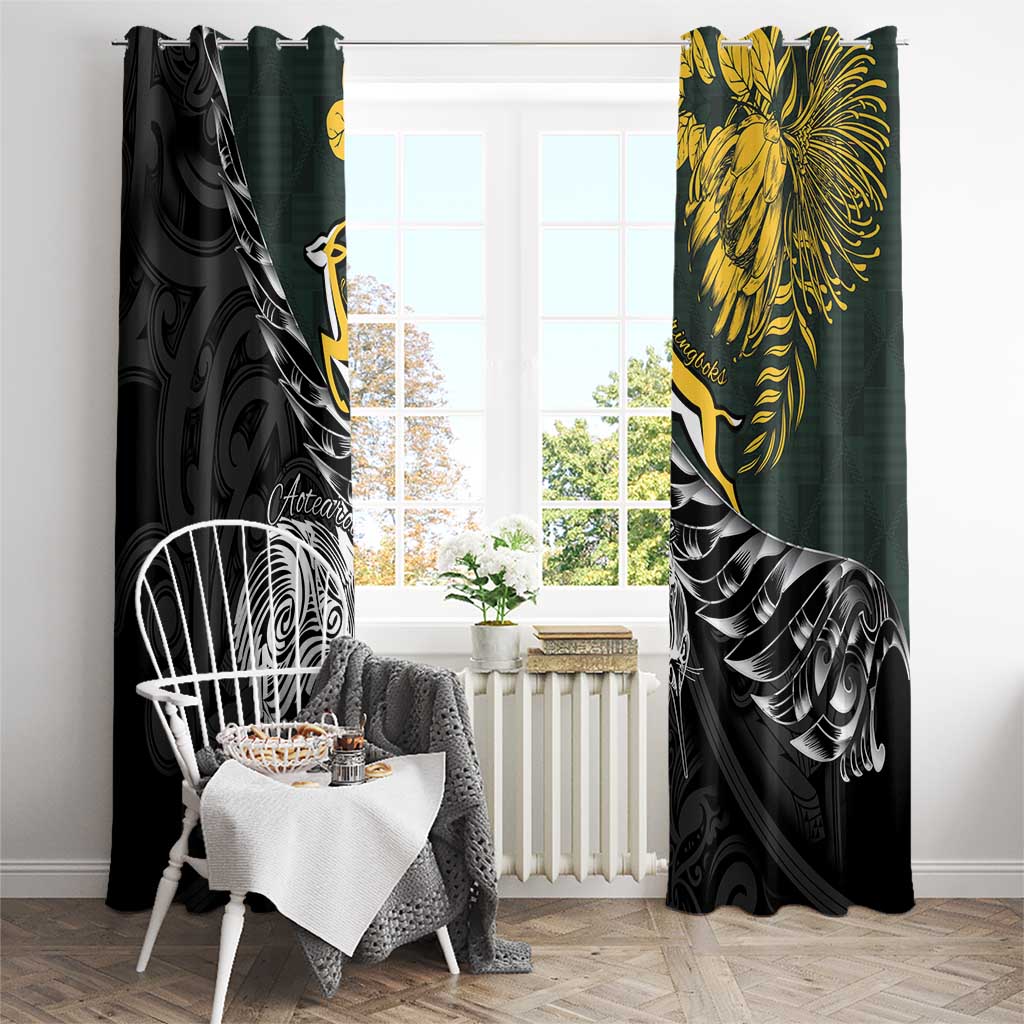 New Zealand and South Africa Rugby Window Curtain Maori Kiwi With Springboks LT15 - Polynesian Pride