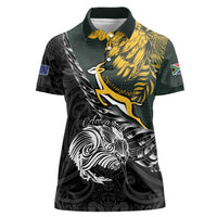 New Zealand and South Africa Rugby Personalised Women Polo Shirt Maori Kiwi With Springboks LT15 Female Black - Polynesian Pride
