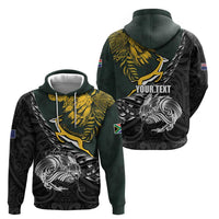 New Zealand and South Africa Rugby Personalised Zip Hoodie Maori Kiwi With Springboks LT15 - Polynesian Pride