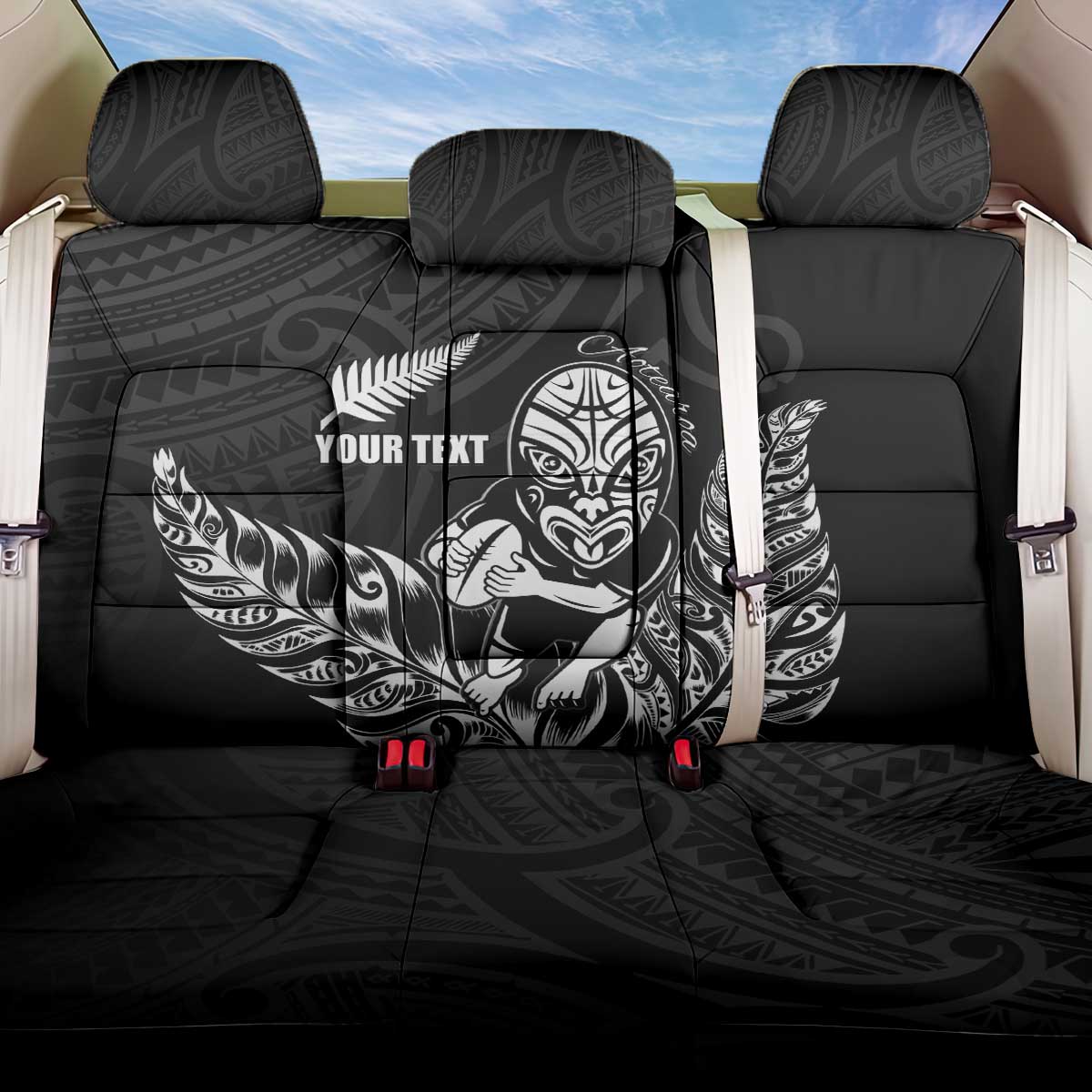 New Zealand Silver Fern Rugby Custom Back Car Seat Cover Maori Tiki Black Version LT15 One Size Black - Polynesian Pride