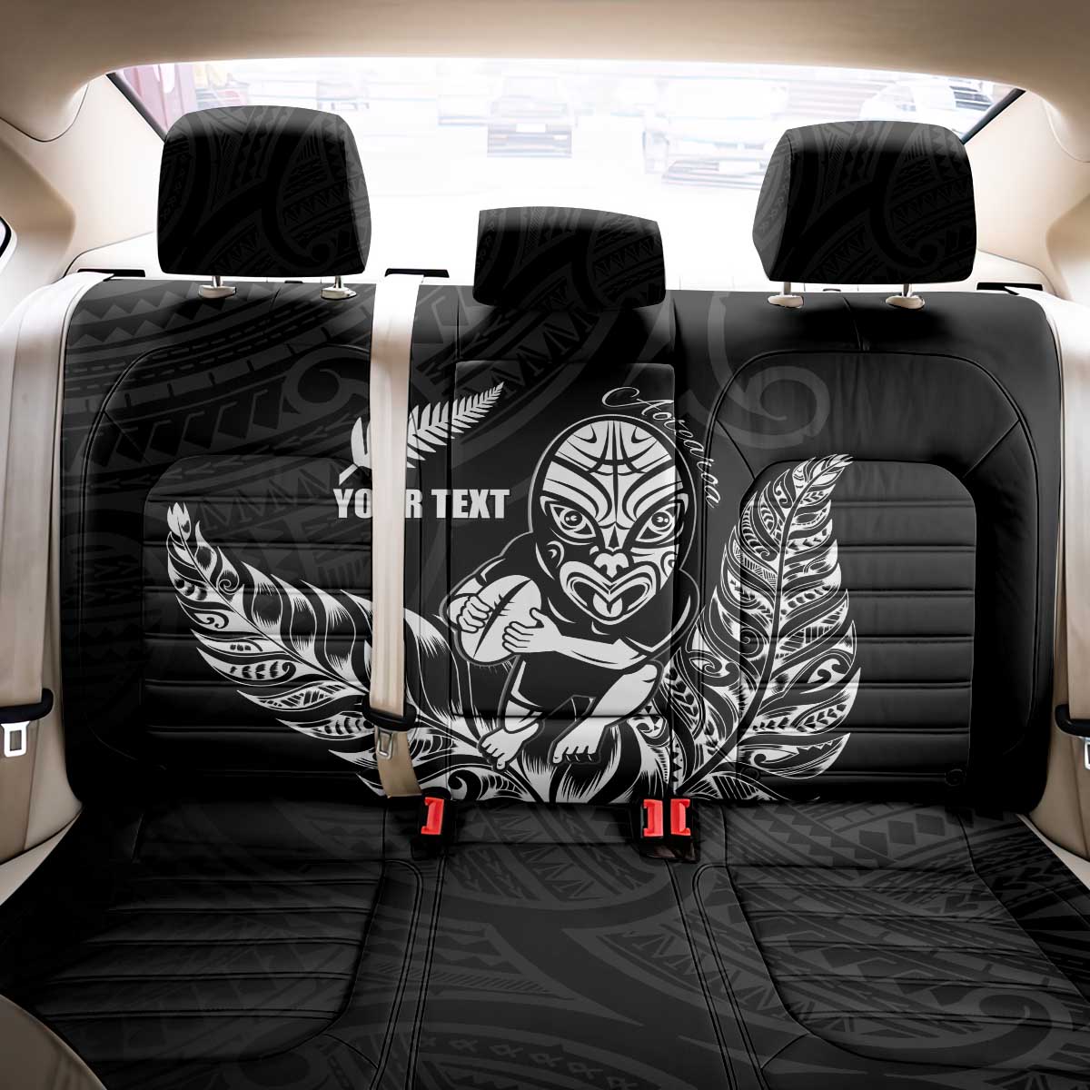 New Zealand Silver Fern Rugby Custom Back Car Seat Cover Maori Tiki Black Version LT15 - Polynesian Pride