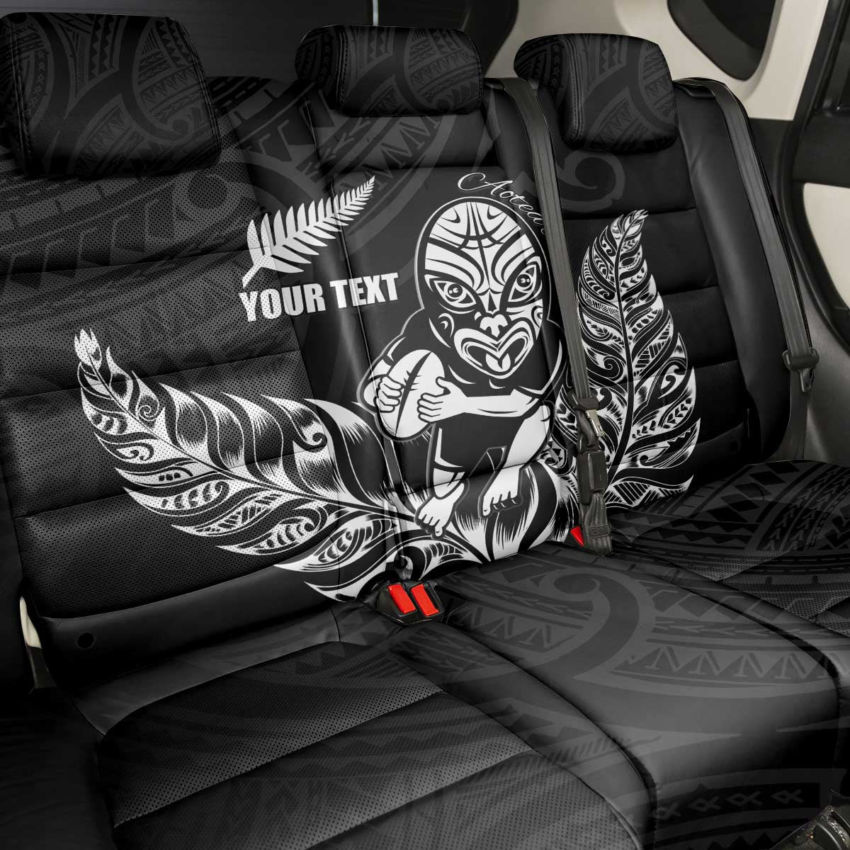 New Zealand Silver Fern Rugby Custom Back Car Seat Cover Maori Tiki Black Version LT15 - Polynesian Pride