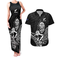 New Zealand Silver Fern Rugby Custom Couples Matching Tank Maxi Dress and Hawaiian Shirt Maori Tiki Black Version LT15 Black - Polynesian Pride
