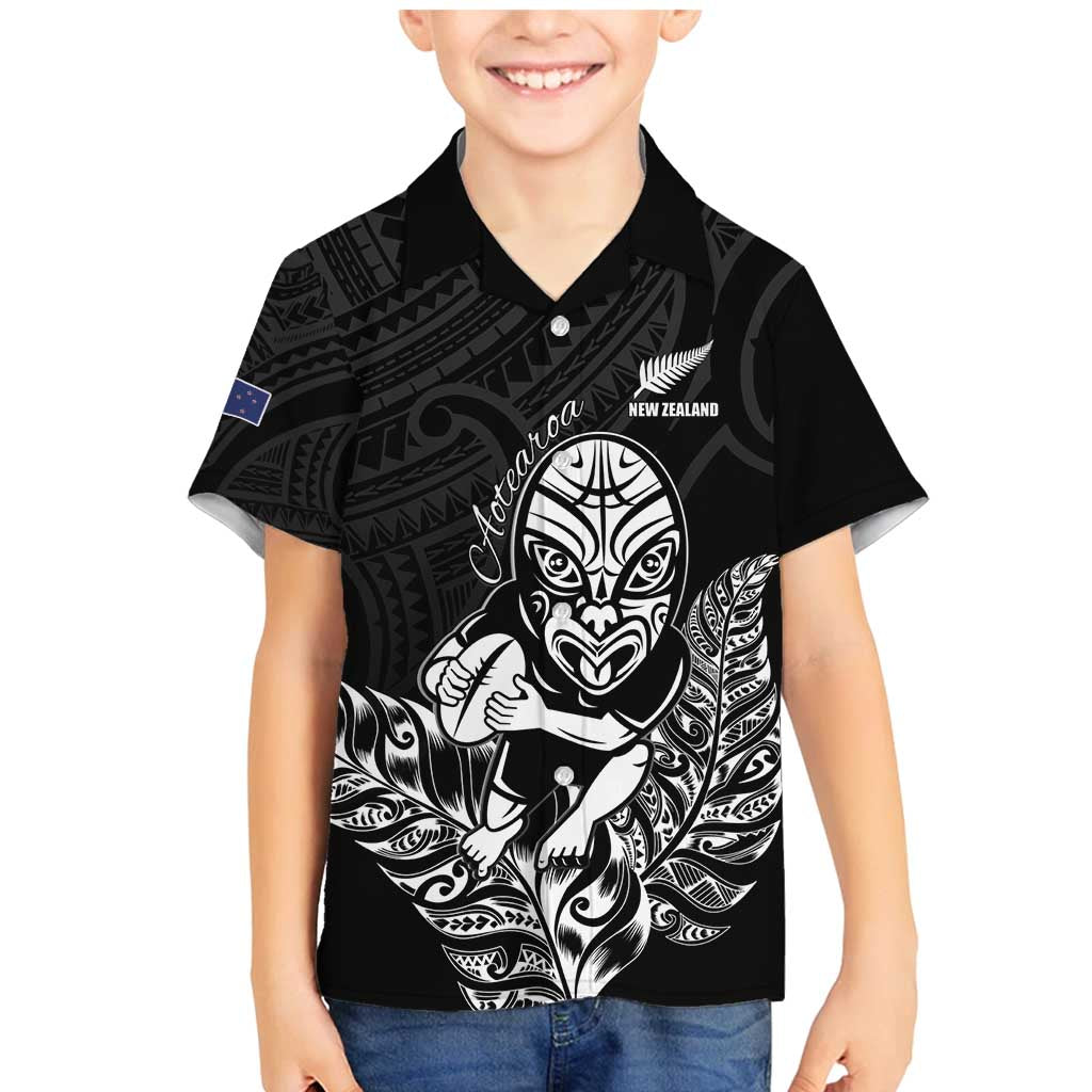 New Zealand Silver Fern Rugby Custom Family Matching Mermaid Dress and Hawaiian Shirt Maori Tiki Black Version LT15 Son's Shirt Black - Polynesian Pride