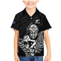 New Zealand Silver Fern Rugby Custom Family Matching Mermaid Dress and Hawaiian Shirt Maori Tiki Black Version LT15 Son's Shirt Black - Polynesian Pride