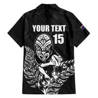 New Zealand Silver Fern Rugby Custom Family Matching Off The Shoulder Long Sleeve Dress and Hawaiian Shirt Maori Tiki Black Version