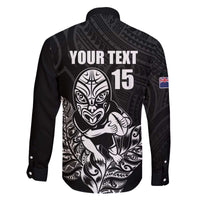 New Zealand Silver Fern Rugby Custom Family Matching Off The Shoulder Long Sleeve Dress and Hawaiian Shirt Maori Tiki Black Version