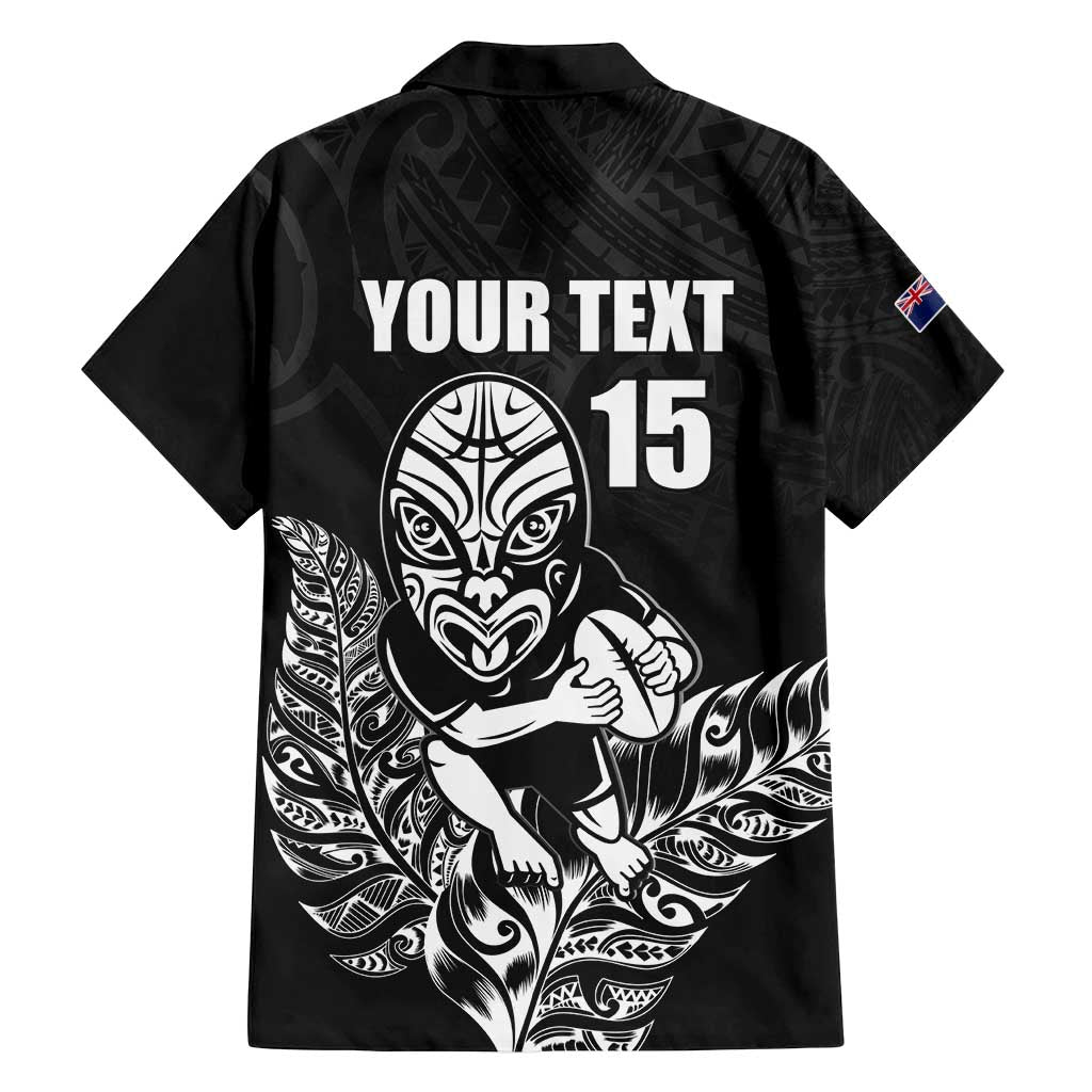 New Zealand Silver Fern Rugby Custom Family Matching Off Shoulder Short Dress and Hawaiian Shirt Maori Tiki Black Version