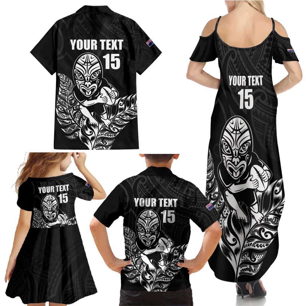 New Zealand Silver Fern Rugby Custom Family Matching Summer Maxi Dress and Hawaiian Shirt Maori Tiki Black Version