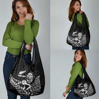New Zealand Silver Fern Rugby Custom Grocery Bag Maori Tiki Black Version