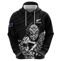 New Zealand Silver Fern Rugby Custom Hoodie Maori Tiki Black Version